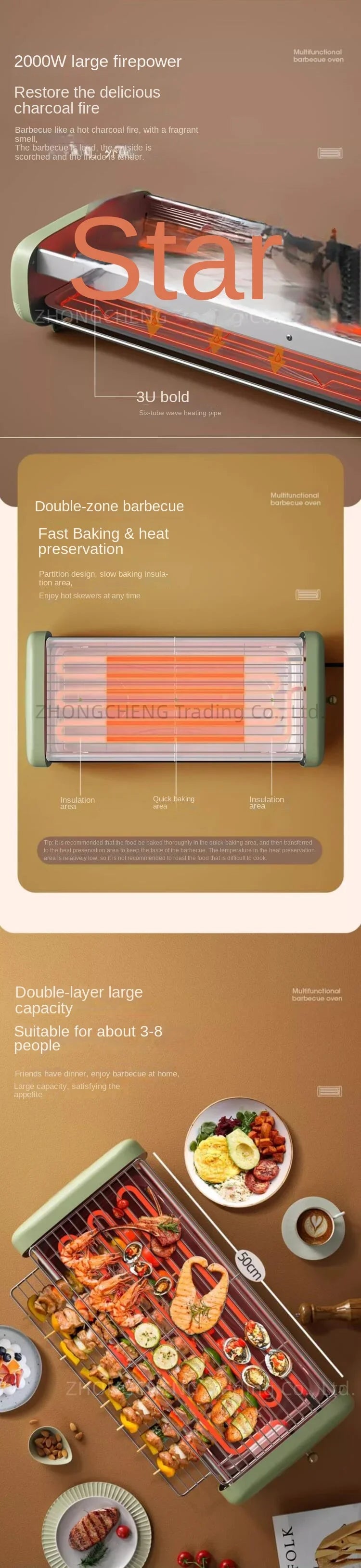 New Electric Oven Household Indoor Grill Grill Skewer Machine Smokeless Barbecue Pot Electric Grill Pan Barbecue Pot.