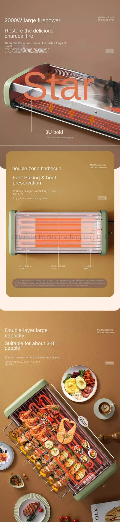 New Electric Oven Household Indoor Grill Grill Skewer Machine Smokeless Barbecue Pot Electric Grill Pan Barbecue Pot.