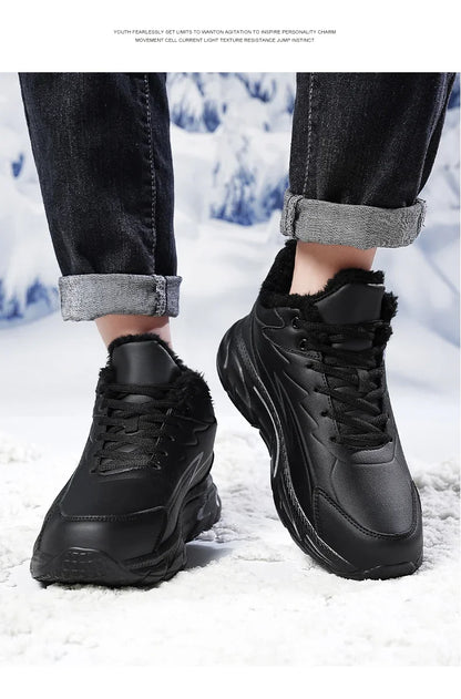 Black Leather Shoes for Men Height Increasing Winter Fashion Sneakers Plus Fur Warm Outdoor Cotton Casual Shoes Men Shoe Size 48