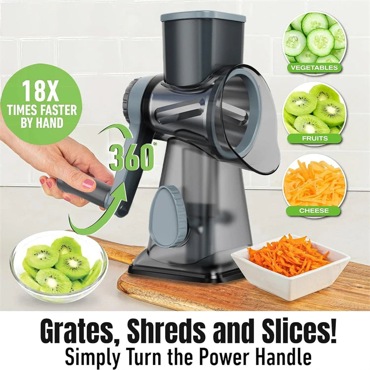LMETJMA 3 in 1 Rotary Cheese Grater Versatile Manual Vegetable Slicer Peanut Nuts Grinder Cheese Vegetable Shredder Clear JT242.