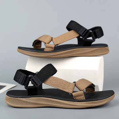 Classic Black Men Sport Sandals Summer Leisure Beach Holiday Sandals Outdoor Antiskid Breathable Flat Sandals Shoes