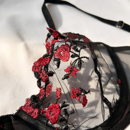 Sexy Set Womens Underwear Exotic Emotional Bra Set Embroidered Print Brassiere Lingerie Set Women's Set Push Up Thin Bralette.