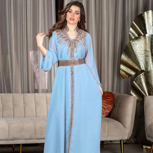 Marokko Party Kleid Frauen Muslimischen Abaya Stehkragen Mode Dubai Abayas Diamant Kaftan Elegante Robe Vestidos Türkei Kleid
