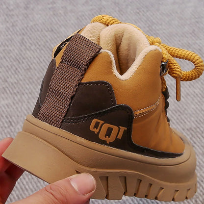 Winter Plush Boots For Children PU Leather Waterproof Boy's Warm Cotton Shoes Thick Warm Platform Teenager Kid's Snow Boots.