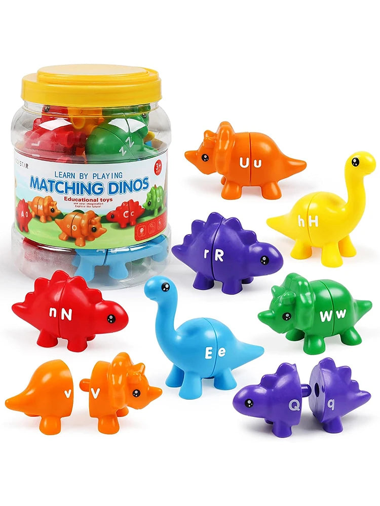 Matching Letters Dinosaur Toy Double-Sided ABC Letters Montessori Preschool Educational Fine Motor Toy Gift.