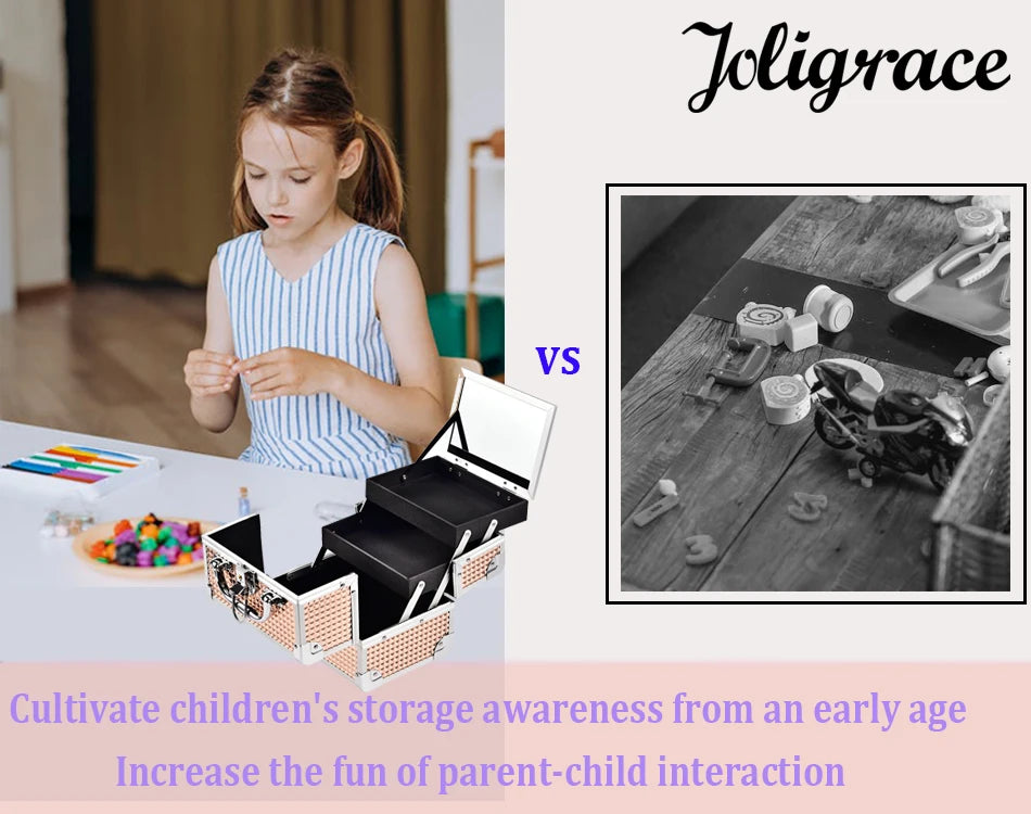 Makeup Case Portable Lock Alloy Unicorn Cosmetic Jewelry Nail Hair Accessories Storage Box with Mirror 2 Trays Make-up Suitcase.