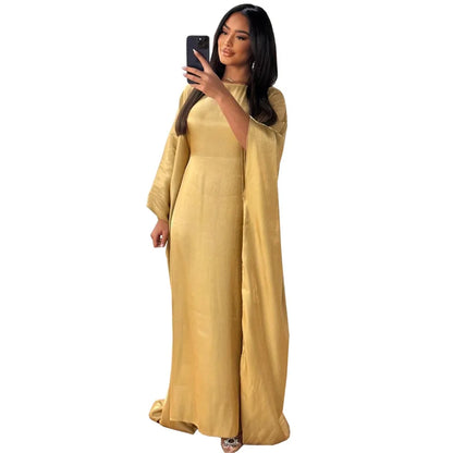 Siskakia Muslim 2024 New Eid Dresses Solid Shiny Satin Batwing Sleeve Modest Kebaya Turkish African Women Abayas Saudi Clothing.