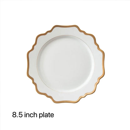 Multi Size Nordic Phnom Penh White Sun Flower Ceramic Plate Set Restaurant Wedding Household Bone China Western Steak Salad Dish