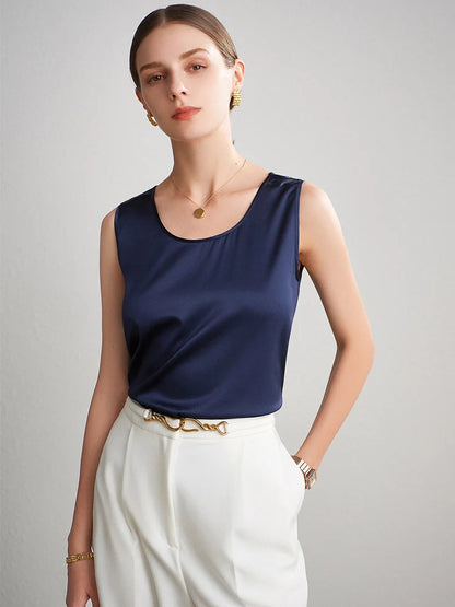 SuyaDream. Damen Basic Cozy Tanks, 100 % echte Seide, O-Ausschnitt, ärmelloses, schickes T-Shirt, 2025, solide Sommerwesten, Weiß, Rosa, Beige.