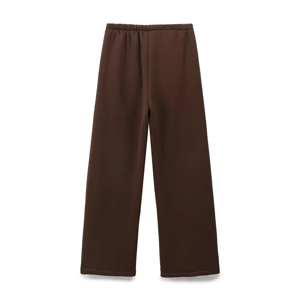 autumn new women's fashionable casual zipper decoration hooded long sleeved sportswear jacket wide leg pants set.