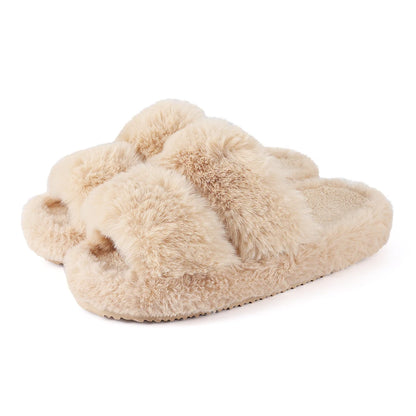 Evshine New Open Toe Fluffy Slippers Indoor Warm Fur Female Slides Fashion Plush Women House Shoes Women Winter Fuzzy Slippers.