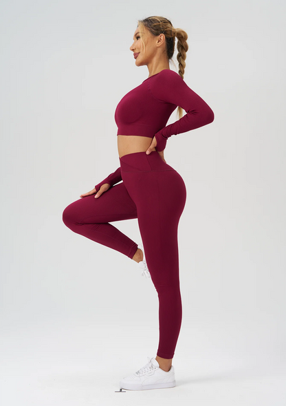 Woman Clothing Yoga Long Sleeve Top Sets Gym Leggings Pilate Yoga Women's Tracksuit Seamless Workout Clothes Outdoor Sportswears.