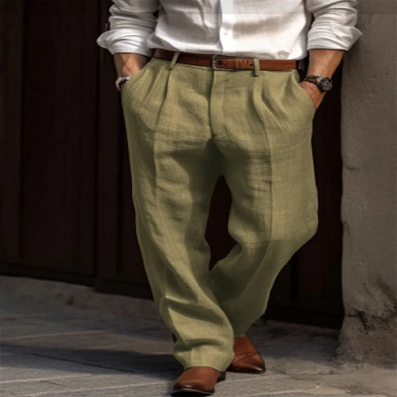 2025 Men's Stand Pocket Casual Linen Pants Solid White Gray Trouser Plus Size 3xl Mens Elegant Fashion Sweatpants Men Streetwear.