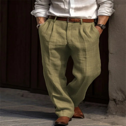 2025 Men's Stand Pocket Casual Linen Pants Solid White Gray Trouser Plus Size 3xl Mens Elegant Fashion Sweatpants Men Streetwear.