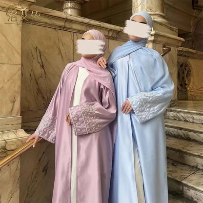 Ramadan Eid Open Beading Kimono Abaya Dubai Muslim Prayer Clothes Women Kebaya Kaftan Dress Islam Robe Arabe Femme Musulmane.