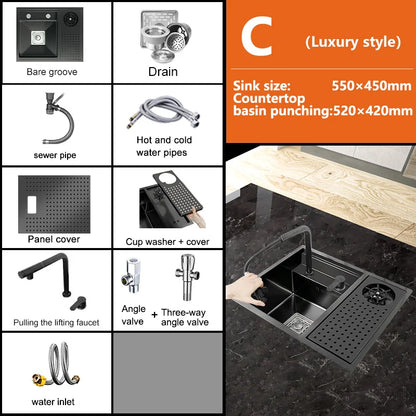 Versteckte Küchenspüle aus Edelstahl, Unterbau, Mini-Einzelschlitz, klein, multifunktional, für Wohnmobile, Café, Bar, Waschbecken mit Deckel, Gartenbalkon