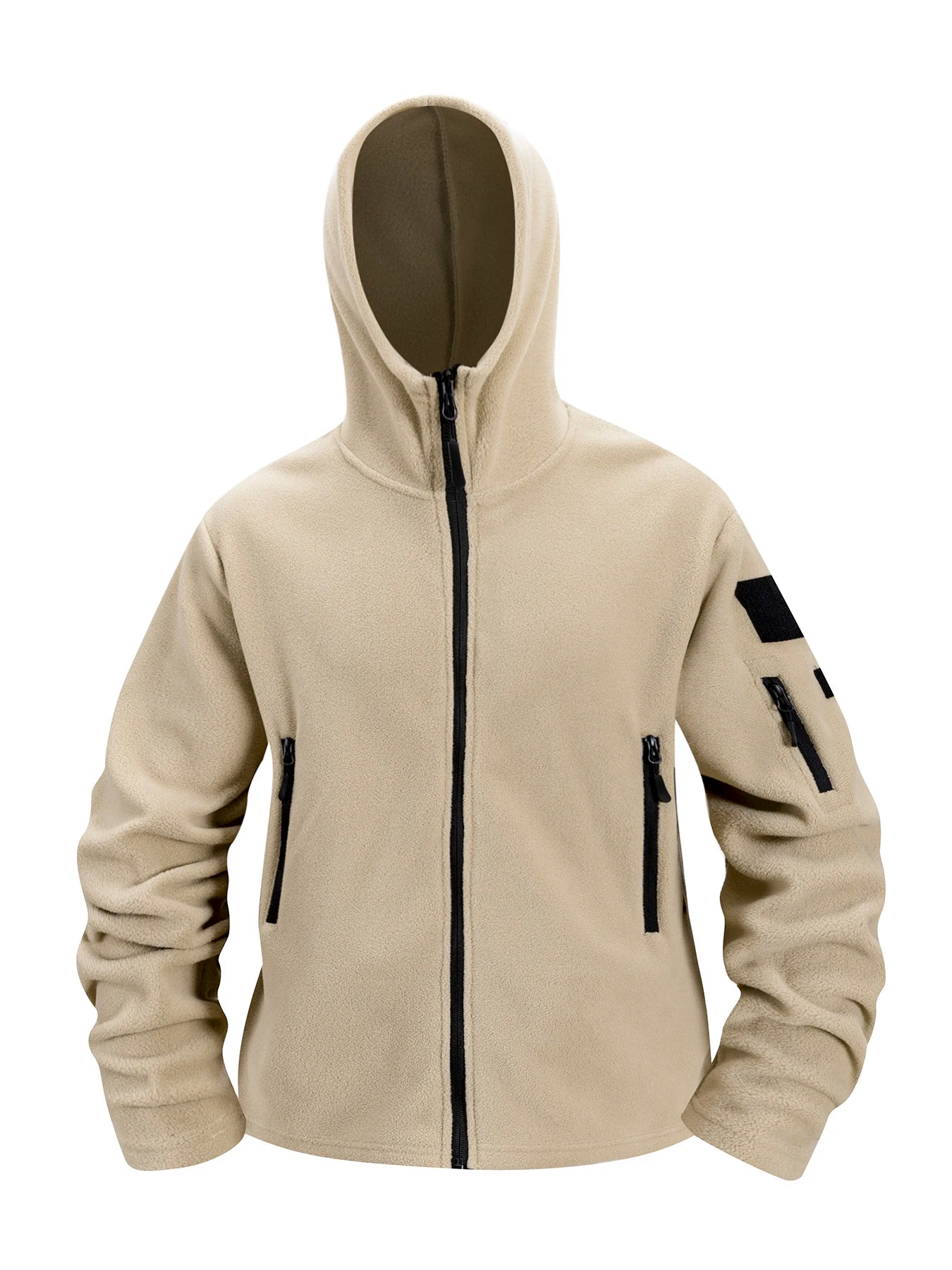 Autumn Winter Polar Fleece Warm Hooded Jacket Mens Full-Zip Up Windproof Hooded Coat Outdoor Loose Casual Fleece Sweatshirt