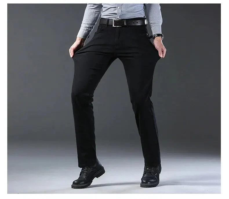 Wthinlee New Business Men's Jeans Casual Straight Stretch Fashion Classic Blue Black Work Denim Trousers Male Brand Clothing.