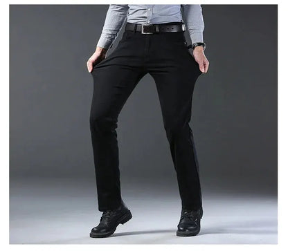 Wthinlee New Business Men's Jeans Casual Straight Stretch Fashion Classic Blue Black Work Denim Trousers Male Brand Clothing.