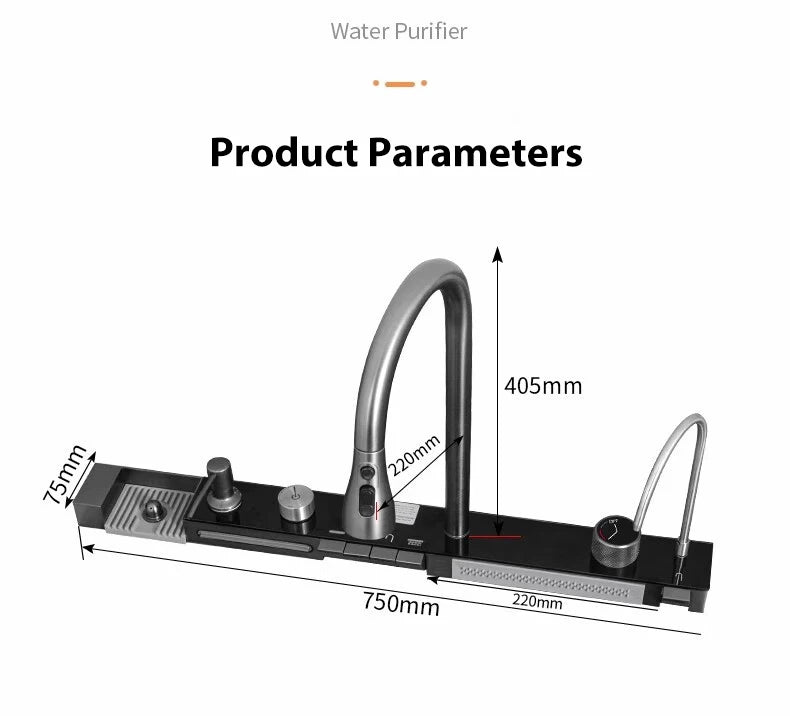 Silver Waterfalls Stainless Steel Kitchen Sink Multifunction Intelligent Digital Display Temperature Household Large Single Slot