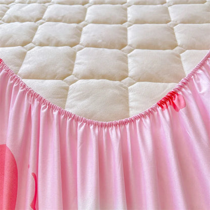 1pc Quilted Bed Cover Floral Style Bedspread Thicken Soft Bed Linen Elastic Mattress Protector cubre colchón (No Pillowcase).