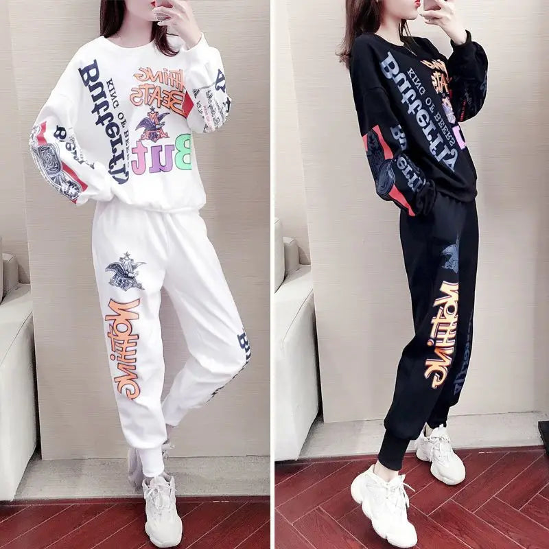 Women's Casual Sweat Suits 2025 Spring Autumn New Tracksuit Fashion Loose Long Sleeved Tops And Pants 2 Two Piece Set For Women.