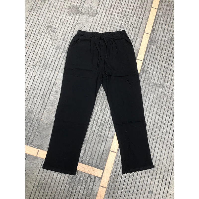 Classic Men Pants Thin Linen Trousers Special Price Fashion Straight Pant Drawstring Elasti Waist Casual Pants.
