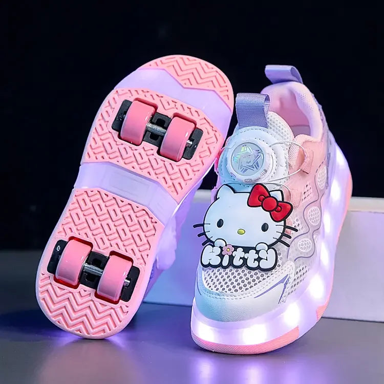 Hello Kitty Children's In-line Skating Shoes Four-Wheel Design Adjustable Roller Blades for Boys Girls Sports Footwear Sneakers.