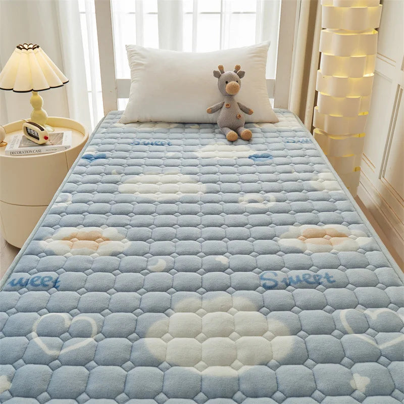 Winter Dormitory Soft Mattress Toppers Thick Warm Coral Velvet Bed Sheet Non-slip Mattress Cover Thin Bed Pad Tatami Floor Mat.