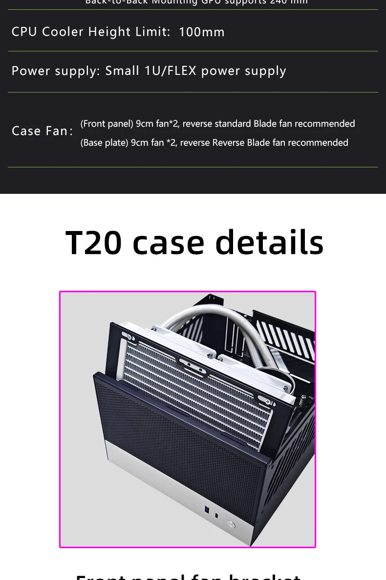 METALFISH T20 Mini ITX Case 9L Gaming Computer White Chassis Compact PC Support Flex PSU/100mm Cooler/180Liquid Cooler/240mm GPU.