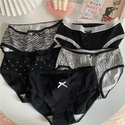 Cotton Women's Sexy Panties Black Underwear Girls Briefs For Ladies Shorts Soft Breathable Lingerie Intimates Underpant 5Pcs/Set