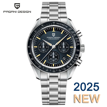 PAGANI DESIGN 2025 New Moon Watch Retro Luxury Quartz Watches For Men Stainless steel Luminous waterproof Sport Chronograph Man