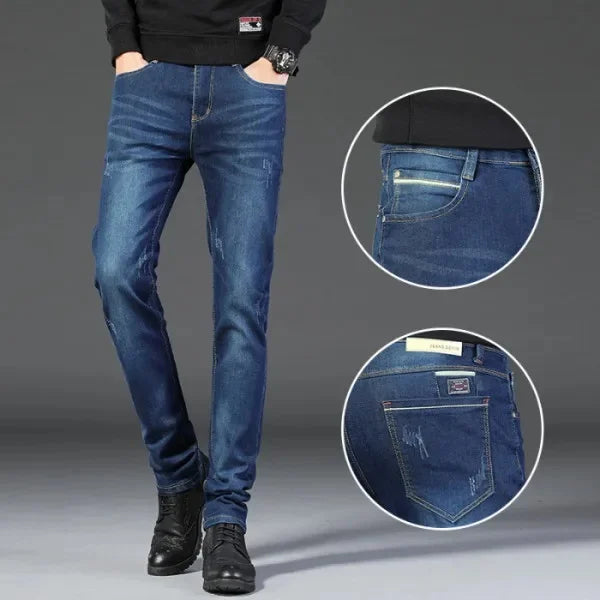 Slim Fit Men's Jeans Casual Elastic Korean Style Autumn Grey Trendy Long Pants Versatile Slim Legged Casual Trousers