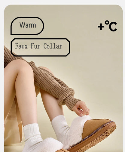 Litfun Women's Warm Fuzzy Slippers Winter New Fur Collar Indoor Plush Flat Slides Fluffy Women Cotton Shoes Furry House Slippers.