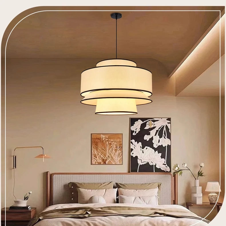 Wabi Sabi Hängende Chadnelier-Leuchte, japanische Stoff-Pendelleuchte für Schlafzimmer, Esszimmer, Küche.