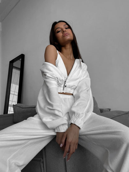 Fall Winter Women's Fashion Hooded Stand Collar Sweatshirt Set Casual Loose Fit Two Piece Streetwear Lounge Gym Ourdoor Outfit