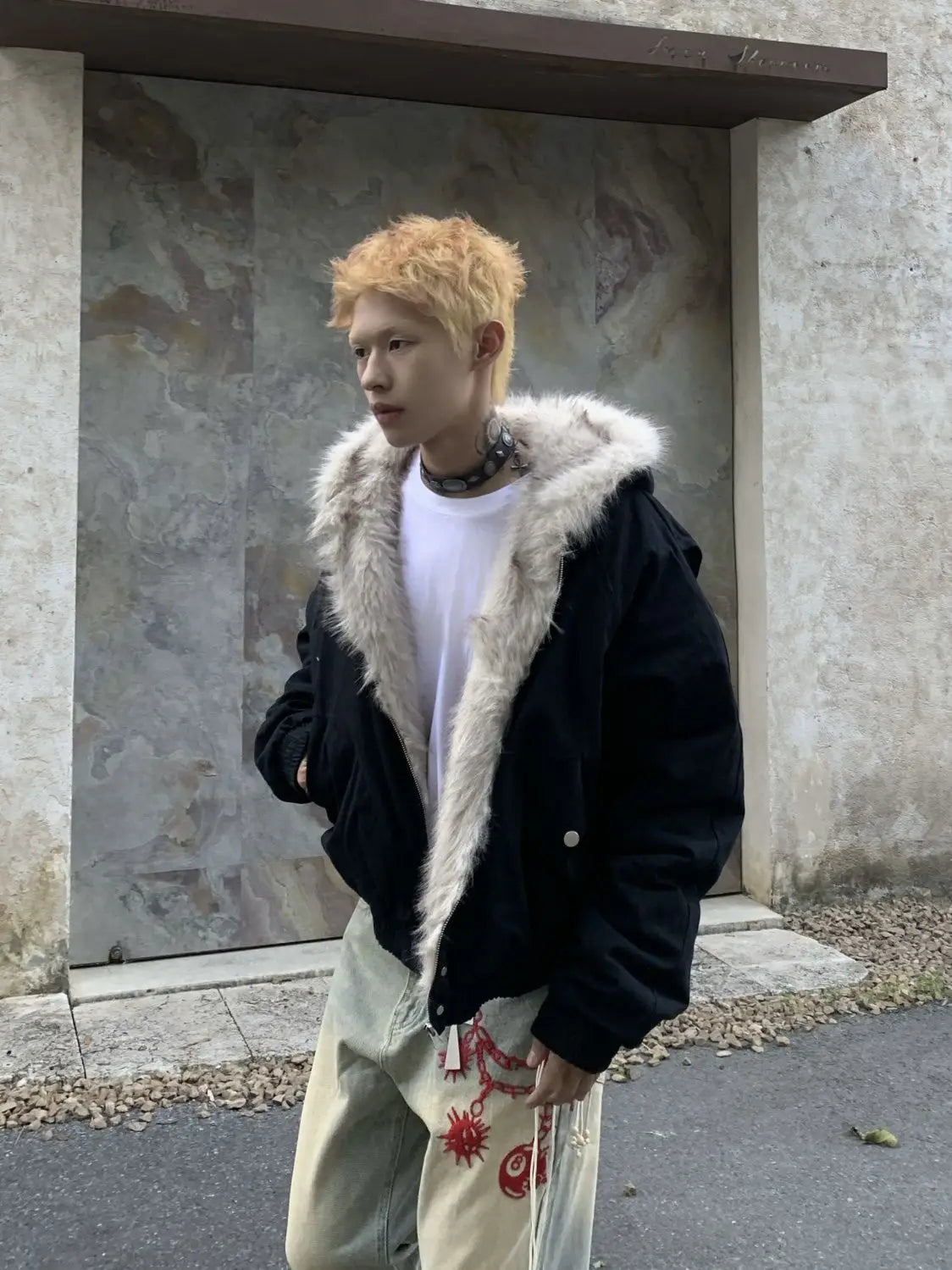 American Retro Woolen Collar Hooded Cotton Jacket Winter Thick Plush Top Men Street Hip-Hop Gothic Harajuku Oversize Jacket Coat.