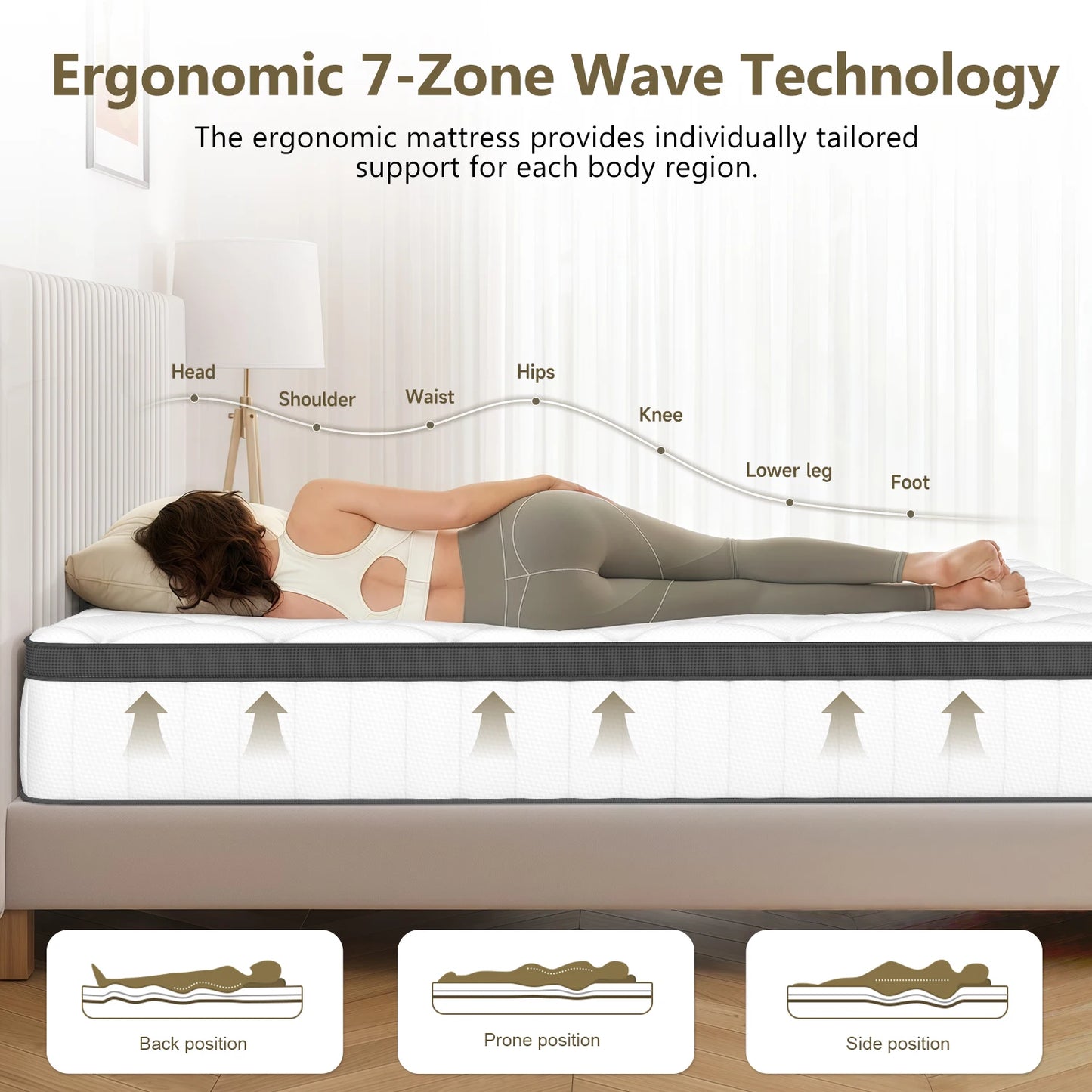 Daccormax Taschenfederkernmatratze 22 cm, ergonomisches 7-Zonen-Design, mittelfester, atmungsaktiver Bezug, Druckentlastungs- und Wirbelsäulenstütze
