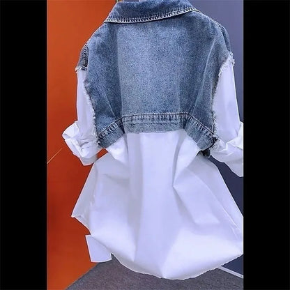 New Splicing Denim Jacket Women Spring Autumn Korean Fashion Denim Shirt Ladies Tops Casual Jean Coat Female Windbreaker.