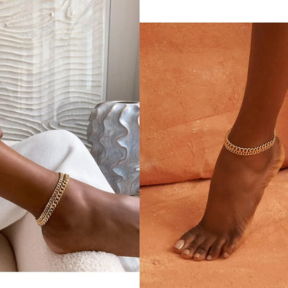 Gold Ankle Bracelets for Women K Gold Plated/Silver Anklets for Women Waterproof Minimalist Cuban Link Anklets Set Gift.