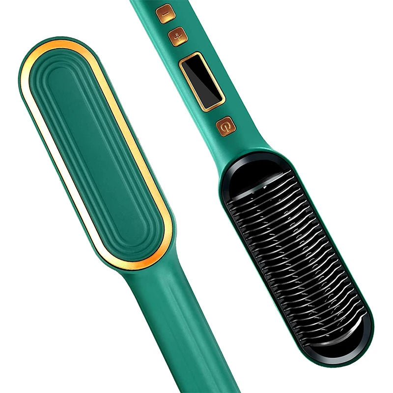 2-In-1 Electric Professional Negative Ion Straight Hair Brush Curling Comb With Lcd Display Curling Tool Straight Hair Brush.