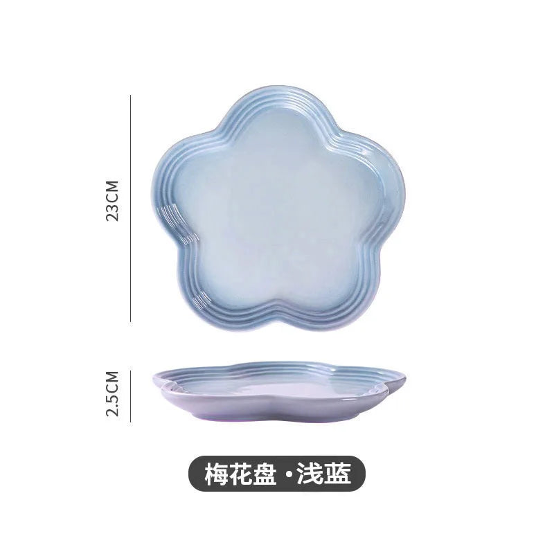 Plum Blossom Plate Flower Shaped Flower Plate Fruit Plate Solid Color Fashion Home Plum Blossom Plate.
