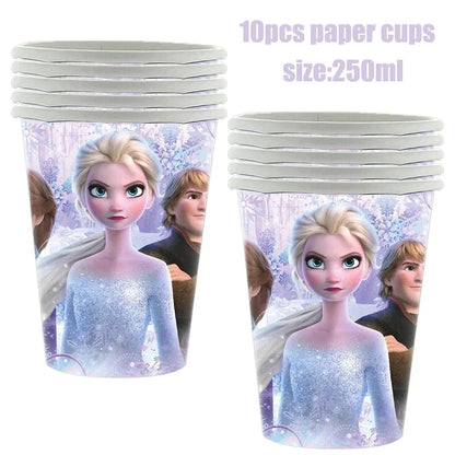 Disney gefroren Geburtstag Dekorationen Mädchen Papier Geschirr Teller Servietten Tassen Schnee königin Geburtstag Deko Hintergrund Luftballons Lieferungen.