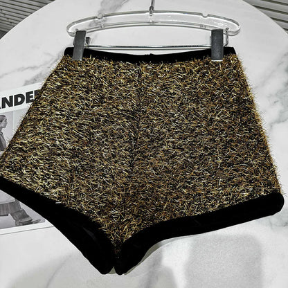 Trendy Women's Solid Color Bright Silk Woolen Shorts 2024 Autumn Fashion New Items High Waist Short Pants Female