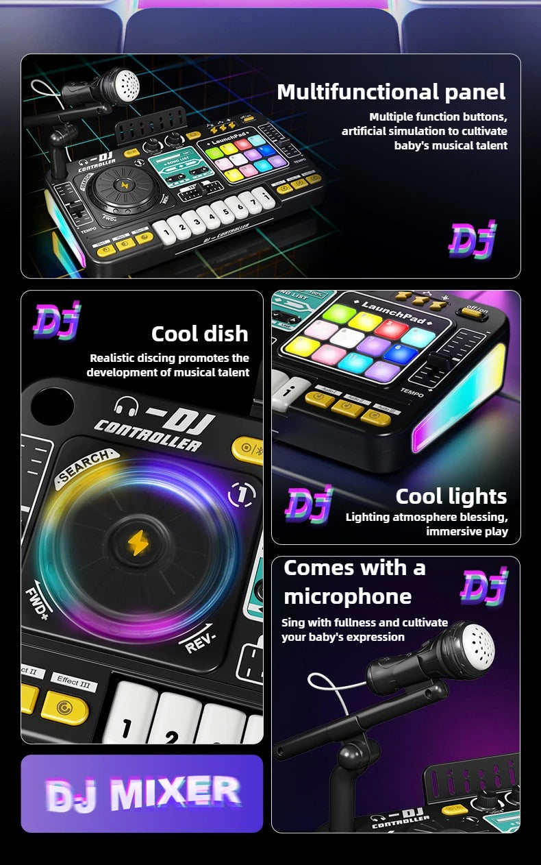 Multifunctional DJ Mixer Children Simulation DJ Controller Live Sound Card Music Player Whac A Mole Game Toys Kids Birthday Gift.