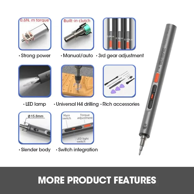 CreationSpace 3,6 V Mini-Elektroschrauber, wiederaufladbarer Schraubendreher-Set mit LED-Licht, 3 Drehmomenteinstellungen, CS0702A, CS701A