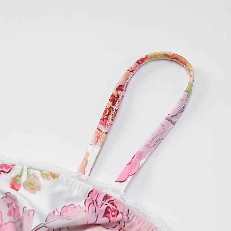 Damen-Kleid mit Blumendruck, Spaghettiträger, ärmellos, schmale Passform, Sommer, rückenfrei, langes Kleid für Party und Strand.