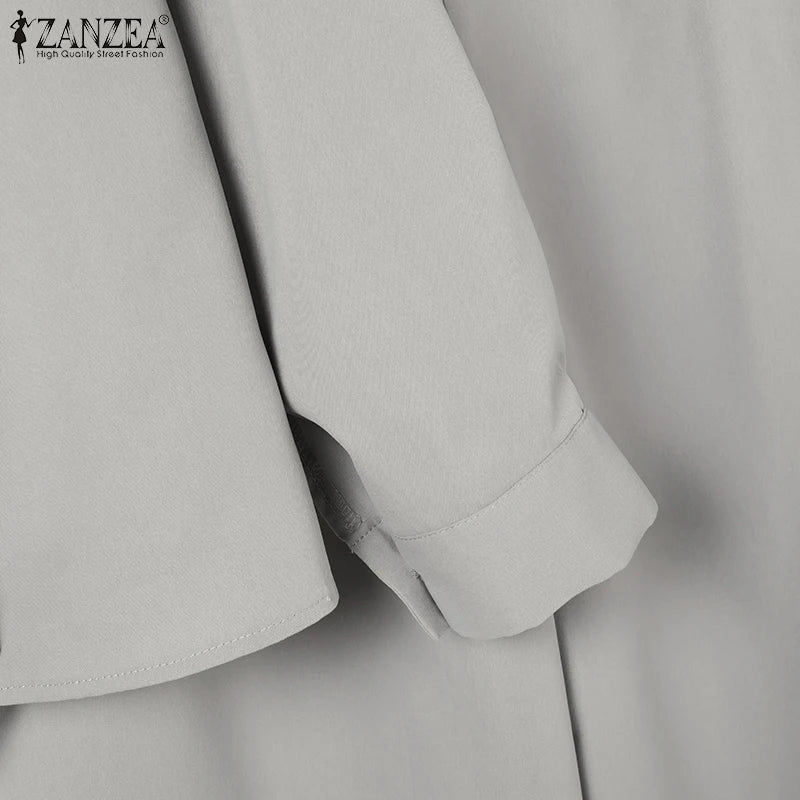 2025 ZANZEA Autumn Outfits 2PCS Women Work Matching Sets Fashion Spring Long Sleeve Blouse Pant Sets Casual Solid OL Tracksuits