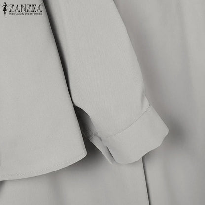 2025 ZANZEA Autumn Outfits 2PCS Women Work Matching Sets Fashion Spring Long Sleeve Blouse Pant Sets Casual Solid OL Tracksuits