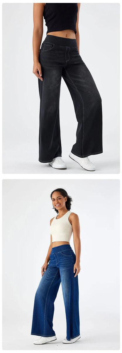 Women's New Large Size Denim Wide-Legged Trousers American High-Waisted Thin Straight Loose Casual Trousers Casual Jeans.